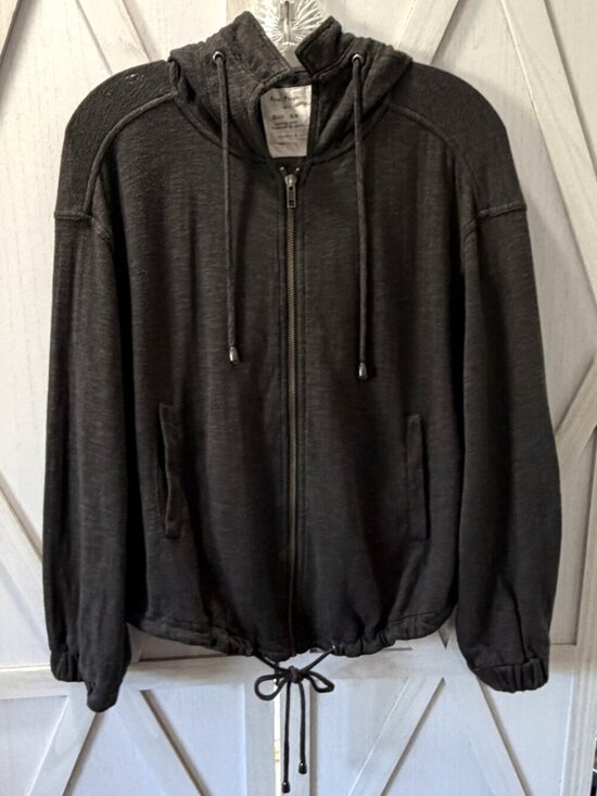 Free People Tops - Free People Charcoal Gray Slouchy Zip-Up Hoodie XS